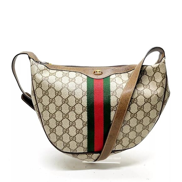 Gucci Brown and Tan Crossbody Bag with Iconic Stripe - Picture 1 of 9
